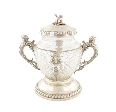 Lot A CONTINENTAL SILVER MOUNTED CUT GLASS TWIN-HANDLED PUNCH BOWL