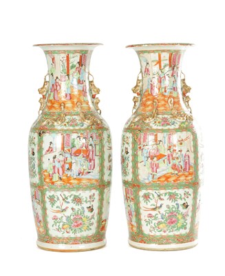 Lot A LARGE PAIR OF 19TH CENTURY CANTONESE PORCELAIN VASES
