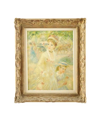 Lot JOHN STREVENS (1902–1990). OIL ON CANVAS TITLED ' A WALK IN THE GARDEN' DATED 1953