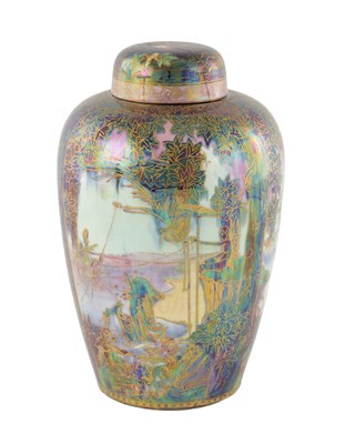 Lot A 20TH CENTURY DAISY MAKEIG-JONES WEDGWOOD FAIRYLAND LUSTRE MALFREY GINGER JAR AND COVER