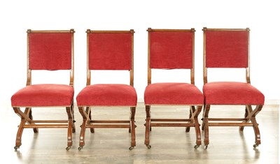 Lot GILLOWS, LANCASTER. A PAIR OF LATE 19TH CENTURY GOTHIC STYLE OAK SIDE CHAIRS