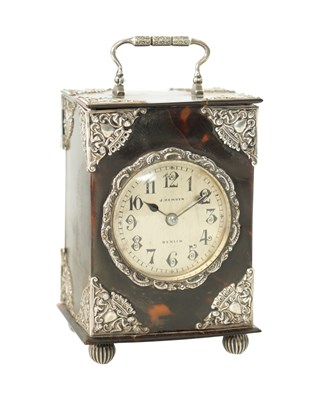 Lot AA LATE 19TH CENTURY SILVER MOUNTED TORTOISESHELL STRIKING CARRIAGE CLOCK