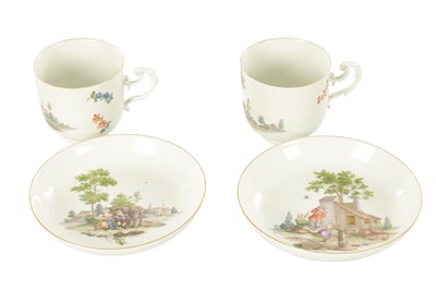 Lot A PAIR OF MID 18TH CENTURY MEISSEN CUPS AND SAUCERS