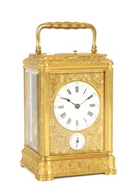 Lot PAUL GARNIER, PARIS. A FINE 19TH CENTURY GILT ENGRAVED GORGE CASED REPEATING CARRIAGE CLOCK