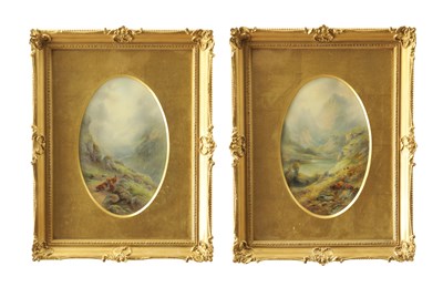 Lot JAMES STINTON. A PAIR OF ROYAL WORCESTER FRAMED OVAL PORCELAIN PLAQUES