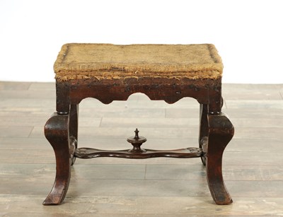 Lot A 17TH CENTURY WALNUT UPHOLSTERED STOOL