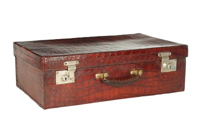 Lot A GOOD QUALITY CROCODILE SKIN FITTED SUITCASE BY DREW AND SONS, PICCADILLY, LONDON