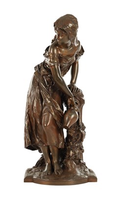 Lot MATHURIN MOREAU (1822-1912). A 19TH CENTURY FRENCH PATINATED BRONZE FIGURAL SCULPTURE