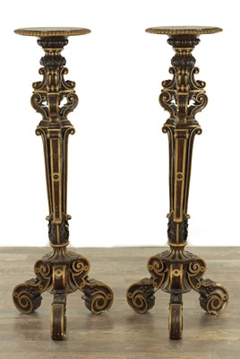 Lot A PAIR OF 19TH CENTURY FRENCH GILT GESSO TORCHERES