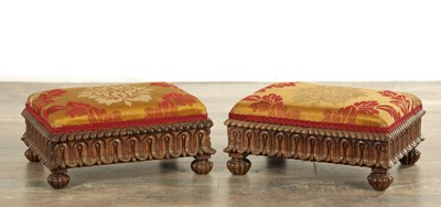 Lot A PAIR OF REGENCY REOSEWOOD FOOTSTOOLS
