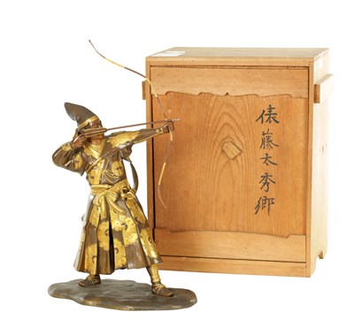 Lot A CASED JAPANESE MEIJI PERIOD BRONZE AND MIXED METAL MIYAO FIGURE