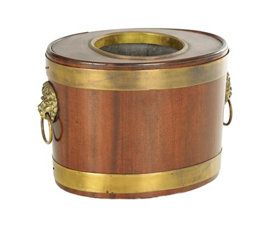 Lot A GEORGE III MAHOGANY BRASS BOUND TABLE TOP WINE COOLER