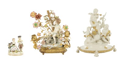 Lot TWO 19TH CENTURY CAPODIMONTE PORCELAIN FIGURAL GROUPS AND A ROYAL VIENNA FIGURE GROUP