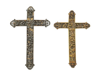 Lot TWO EARLY BRONZE AND WHITE METAL CRUCIFIXES
