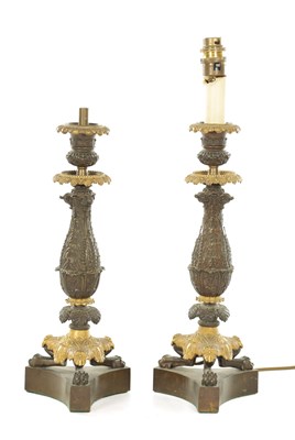 Lot A PAIR OF REGENCY STYLE BRONZE AND GILT BRONZE LAMP BASES
