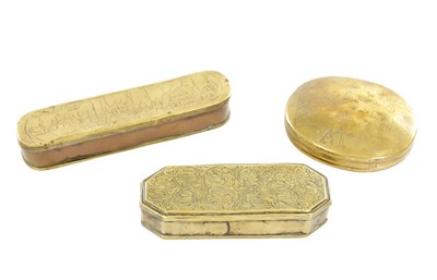 Lot A COLLECTION OF THREE DUTCH 18TH CENTURY BRASS SNUFF BOXES