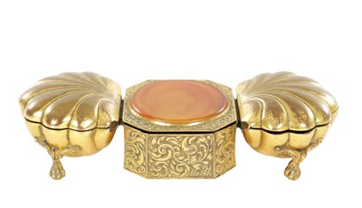 Lot A FINE GILT BRONZE THREE COMPARTMENT SNUFF BOX