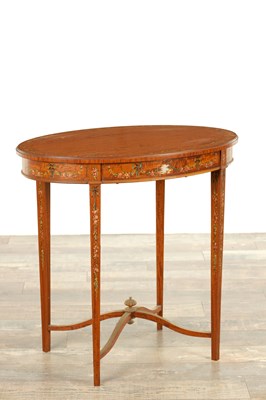 Lot A 19TH CENTURY PAINTED SATINWOOD OVAL LAMP TABLE