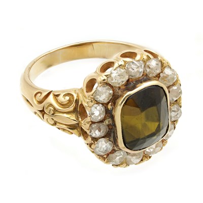 Lot A 14CT GOLD TOURMALINE AND DIAMOND SET RING