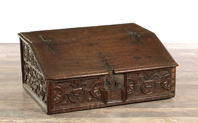 Lot A 17TH CENTURY CARVED OAK BIBLE BOX