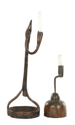 Lot TWO EARLY 18TH CENTURY WROUGHT IRON RUSH LIGHTS