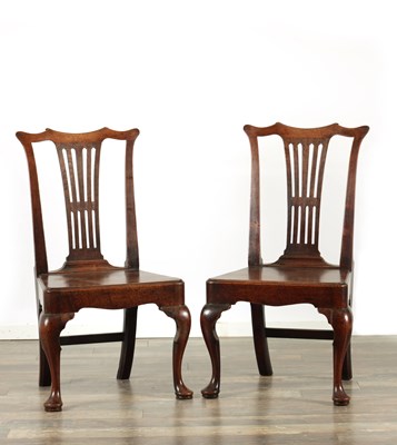 Lot A PAIR OF GEORGE II WALNUT CHIPPENDALE STYLE SIDE CHAIRS