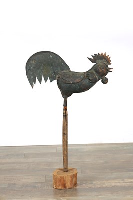 Lot A 19TH CENTURY COPPER WEATHER VANE FORMED AS A COCKEREL