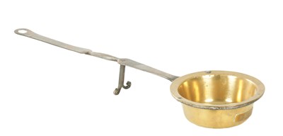 Lot AN EARLY GEORGIAN BRASS AND IRON SKILLET