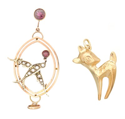 Lot A 9CT ROSE GOLD PENDANT AND A 9CT GOLD CHARM