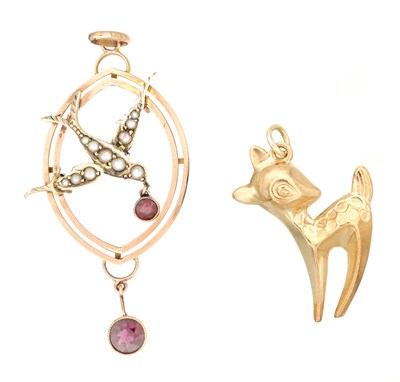 Lot A 9CT ROSE GOLD PENDANT AND A 9CT GOLD CHARM
