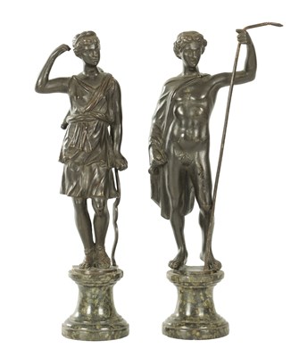 Lot A PAIR OF 19TH CENTURY FIGURAL BRONZE STATUES