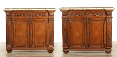 Lot A LARGE PAIR OF 19TH CENTURY FRENCH CARVED WALNUT SIDE CABINETS