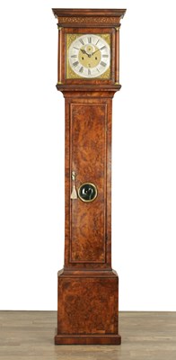 Lot WINDMILLS, LONDON. AN EARLY 18TH CENTURY BURR WALNUT LONGCASE CLOCK