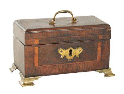 Lot A GEORGE III MINIATURE INLAID MAHOGANY TEA CADDY