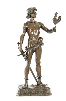 Lot MARCEL DEBÜT (1865-1933). A LATE 19TH/EARLY 20TH CENTURY FIGURAL BRONZE TITLED “PREMIERE VICTOIRE”