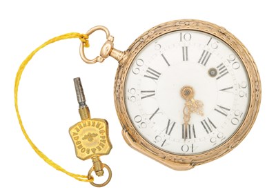 Lot ROMILLY, A PARIS. A LATE 18TH CENTURY 18CT ROSE GOLD VERGE POCKET WATCH