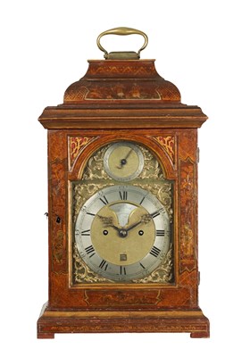 Lot JAMES SMITH, LONDON. A GEORGE III SCARLET JAPANNED VERGE EIGHT-DAY INVERTED BELL TOP BRACKET CLOCK