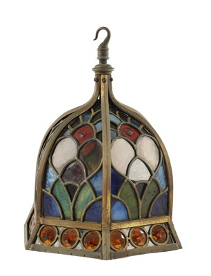 Lot A 19TH CENTURY STAINED GLASS HANGING HALL LANTERN