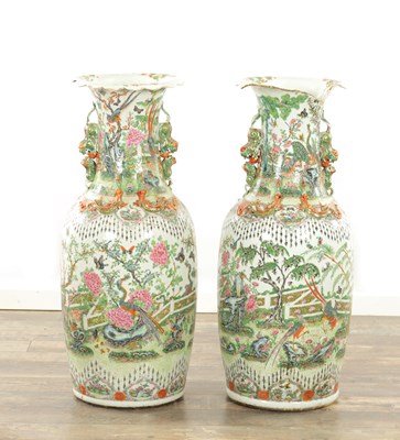 Lot A LARGE PAIR OF 19TH CENTURY FAMILLE ROSE CHINESE PORCELAIN VASES