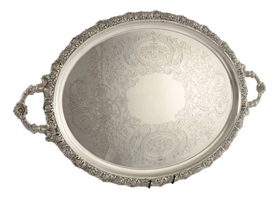 Lot A LARGE LATE 19TH CENTURY OVAL SILVER TWIN HANDLED TRAY