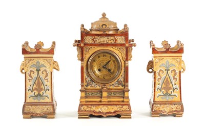 Lot A LATE 19TH CENTURY DOULTON LAMBETH CLOCK GARNITURE