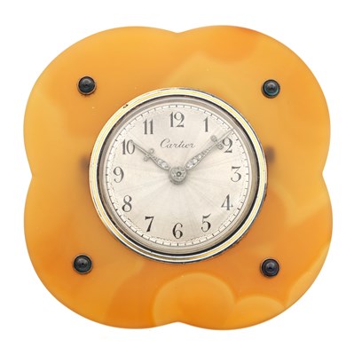 Lot A RARE ART DECO AGATE, SAPPHIRE AND DIAMOND CARTIER STRUT CLOCK