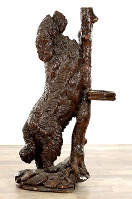 Lot A RARE 19TH CENTURY CARVED LINDEN WOOD BLACK FOREST STICK STAND FORMED A STANDING DOG