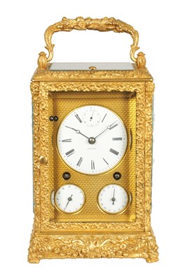 Lot FREDERICK COURVOISIER, LA CHAUX DE FONDS. A RARE AND EARLY GRAND SONNERIE CARRIAGE CLOCK WITH SECONDS AND CALENDAR