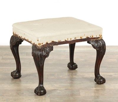Lot A GEORGE III MAHOGANY UPHOLSTERED STOOL