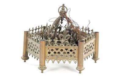 Lot A LATE 19TH CENTURY GOTHIC STYLE BRASS HANGING LIGHT