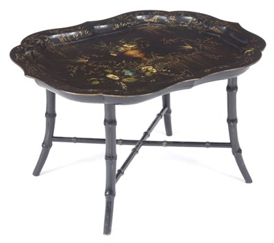 Lot 644 - A 19TH CENTURY STYLE SCALLOP EDGE LACQUERED...