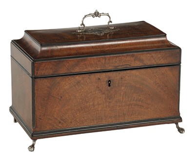 Lot A SILVER MOUNTED GEORGE III MAHOGANY TEA CADDY