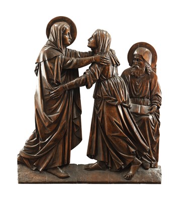 Lot A LARGE 16TH/17TH CENTURY CARVED WALNUT RELIGIOUS FIGURAL PLAQUE