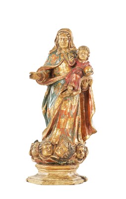 Lot A 17TH CENTURY CARVED GILT GESSO AND POLYCHROME DECORATED FIGURE OF MADONNA AND CHILD